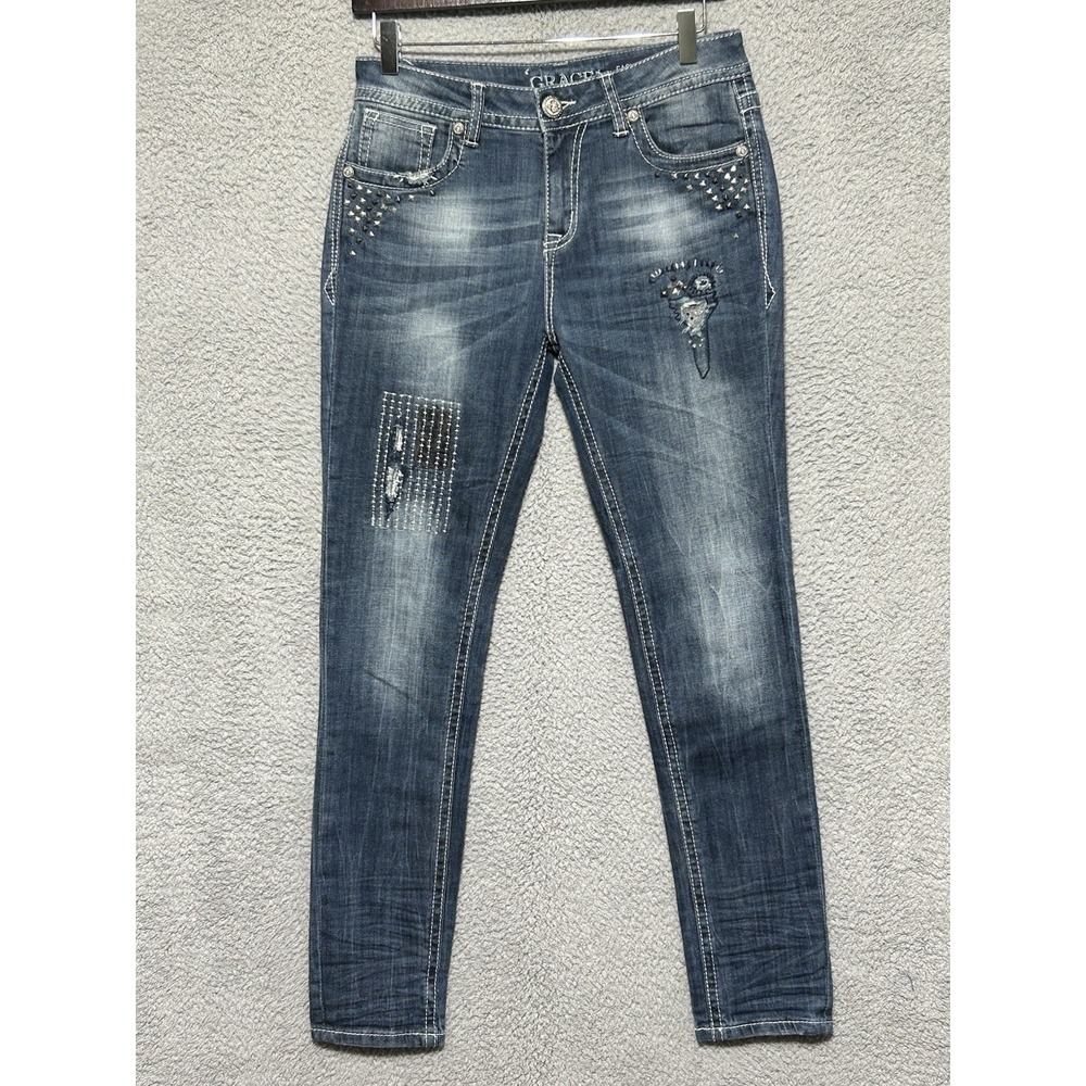 Grace in LA Jeans‎ Women 28 W30 L30 Embellished Cross Easy Fit Bootcut Cowgirl